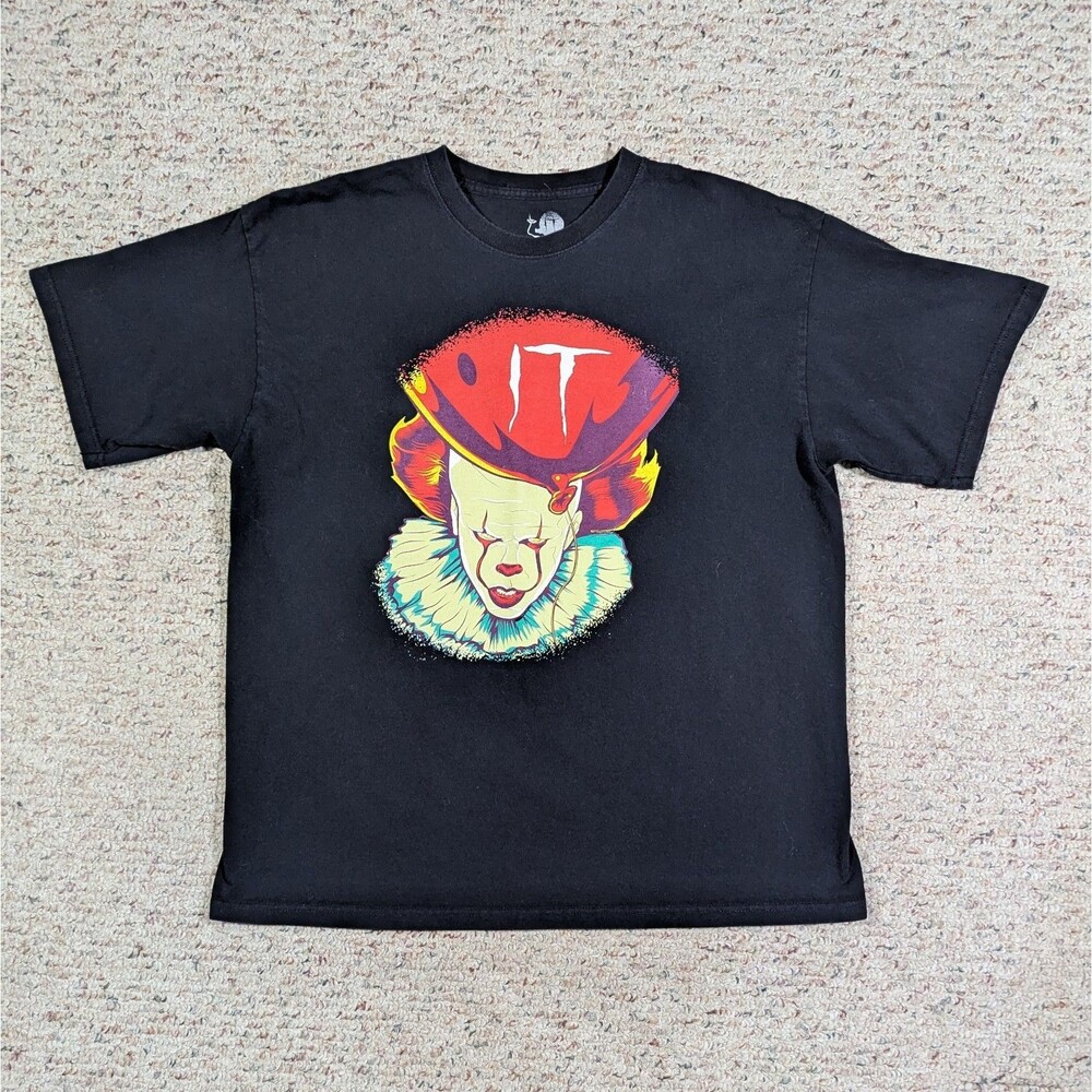 Pennywise IT T-Shirt Clown Red Balloon Mens XL Black Horror Movie Tee 2017
